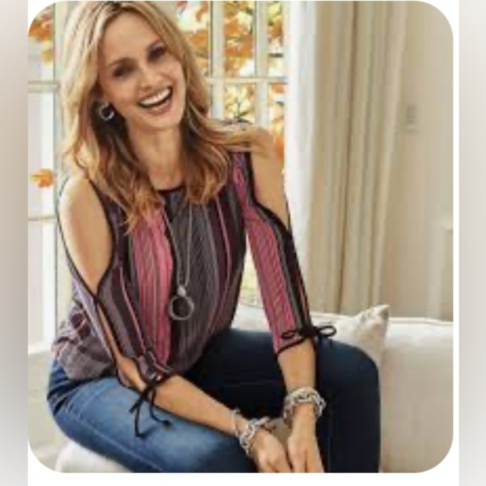 Roz & Ali Tunic Blouse Split Tie Sleeve Size 3X NWT